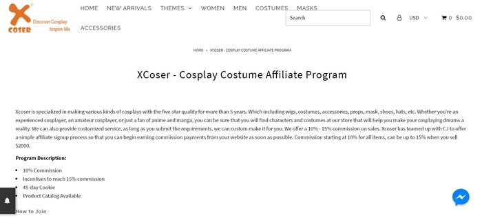 screenshot of the affiliate sign up page for Xcoser