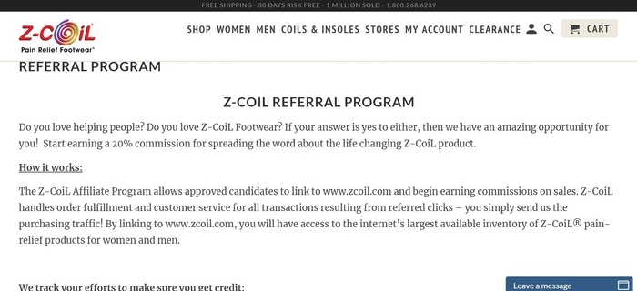 screenshot of the affiliate sign up page for Z-Coil