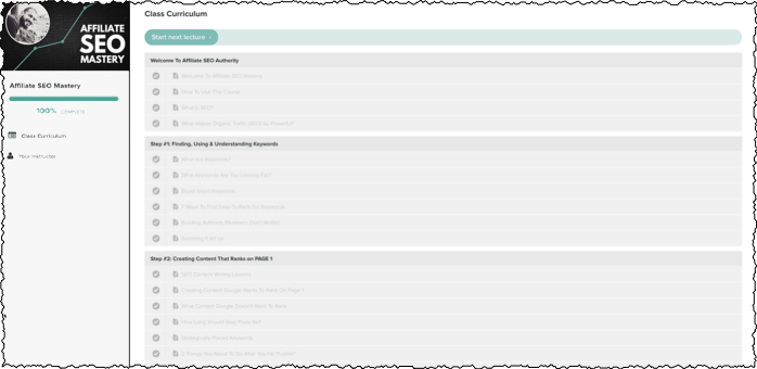 screenshot of affiliate seo mastery inside the members area