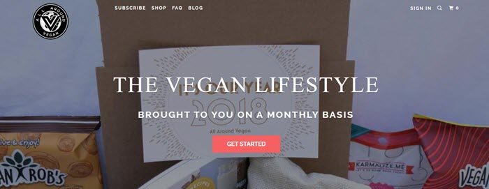 All Around Vegan website screenshot showing an image of the box and some of its components. 