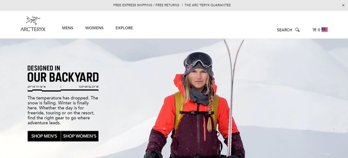 screenshot of the affiliate sign up page for Arc'teryx