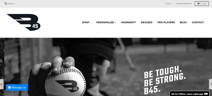 screenshot of the affiliate sign up page for B45 Baseball