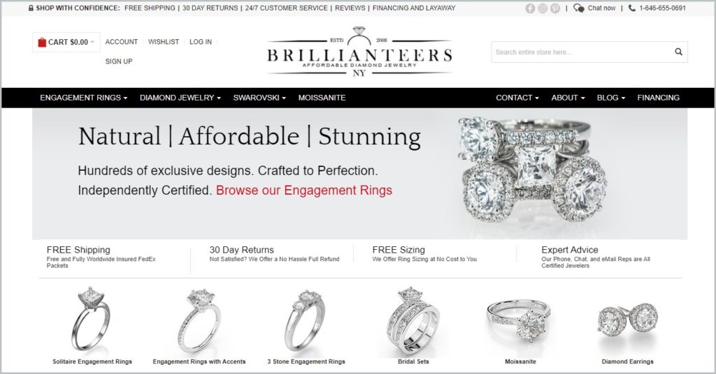 screenshot of Brillianteers homepage