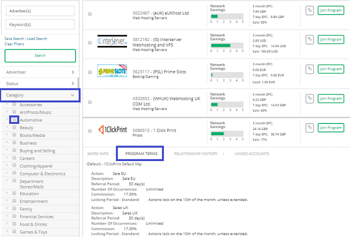 CJ Affiliate Advertiser Search By Category