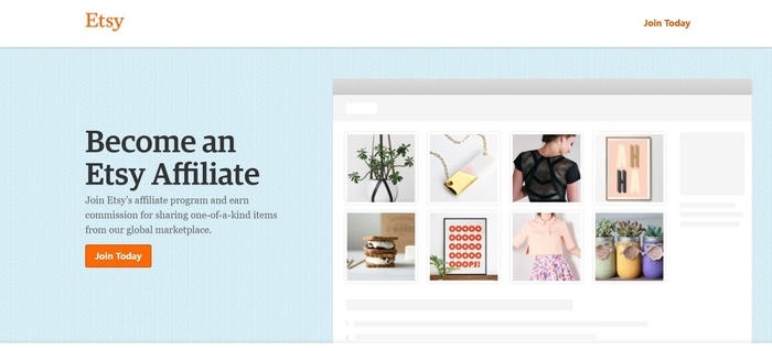 screenshot of the affiliate sign up page for Etsy