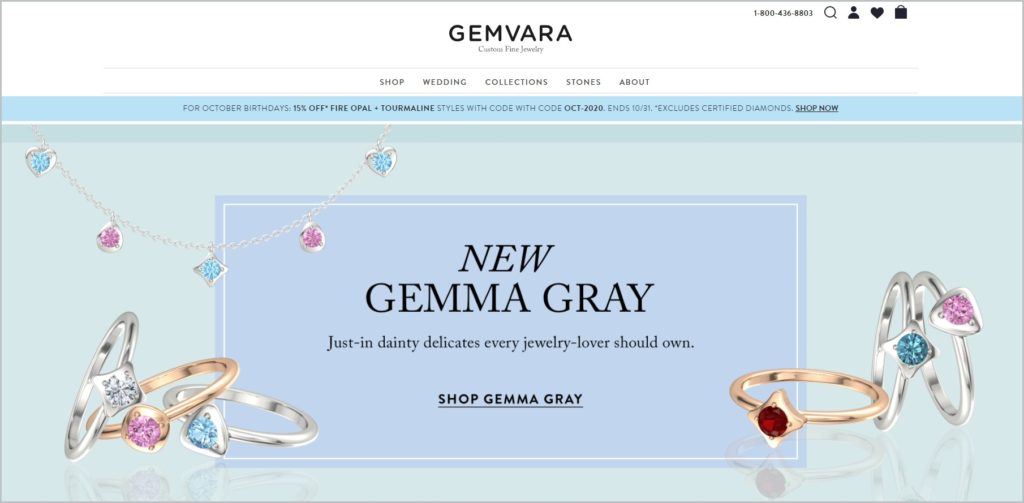 screenshot of Gemvara homepage