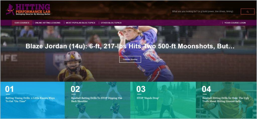 screenshot of Hitting Performance Lab homepage