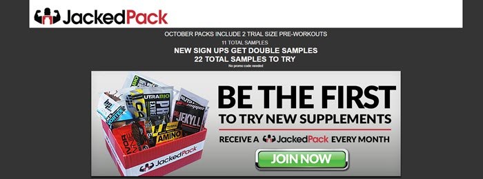 JackedPack website screenshot showing an open box, with the various supplements arranged in it. 