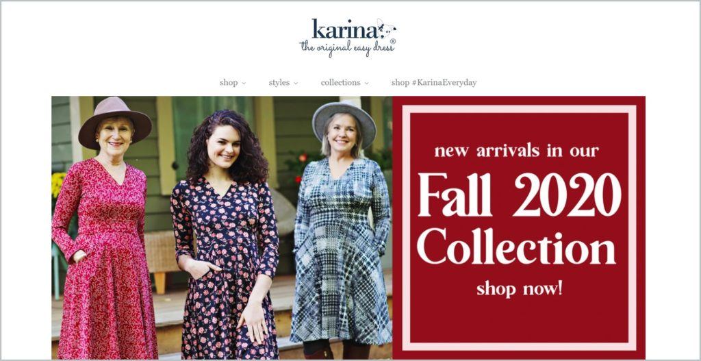 screenshot of KarinaDresses.com home page