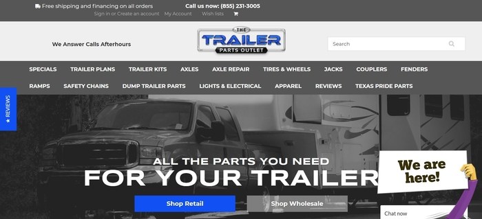 screenshot of the affiliate sign up page for The Trailer Parts Outlet