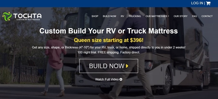 screenshot of the affiliate sign up page for Tochta Custom RV Mattress