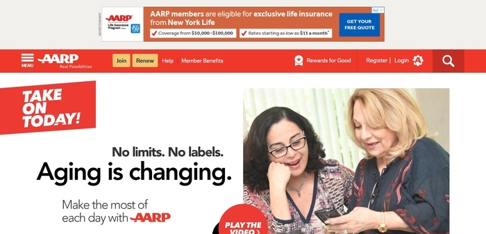 screenshot of the affiliate sign up page for AARP