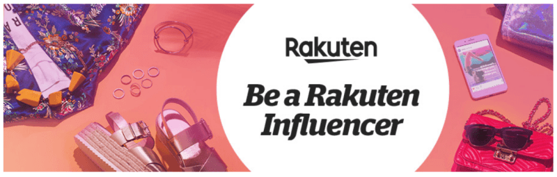 An image of the Rakuten affiliate signup page, with text about being an influencer and various summer products