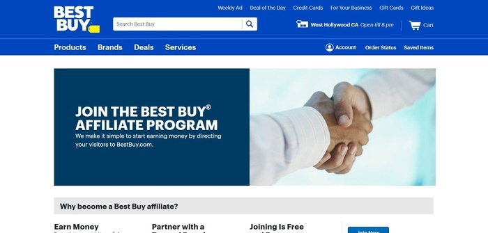 screenshot of the affiliate sign up page for Best Buy