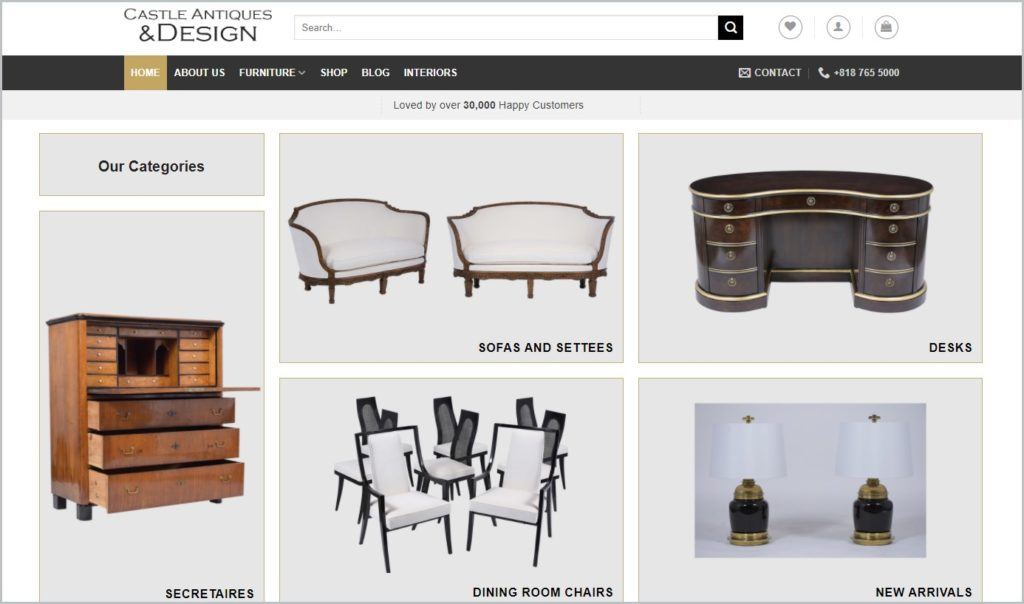 Castle Antiques screenshot of Castle Antiques home page