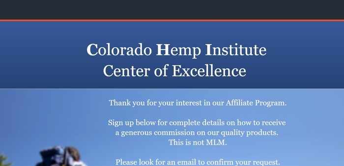 screenshot of the affiliate sign up page for Colorado Hemp Institute