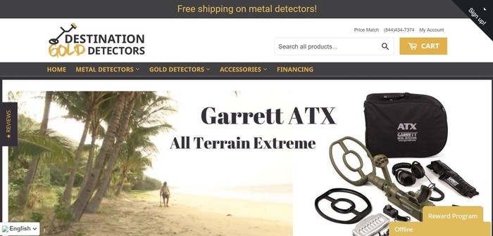 screenshot of the affiliate sign up page for Destination Gold Detectors