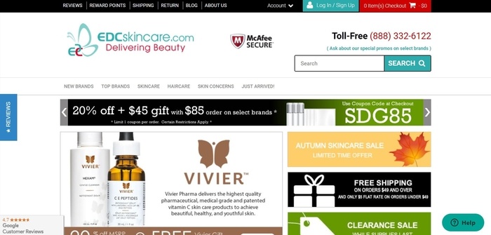 screenshot of the affiliate sign up page for EDCskincare.com