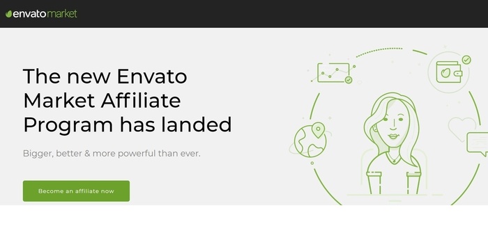 screenshot of the affiliate sign up page for Envato Market