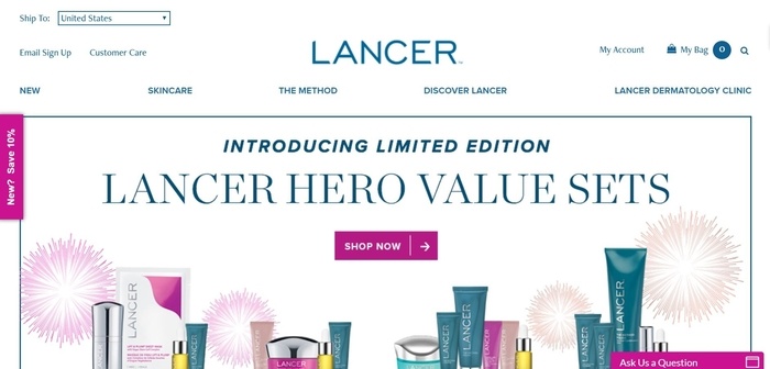 screenshot of the affiliate sign up page for Lancer Skincare