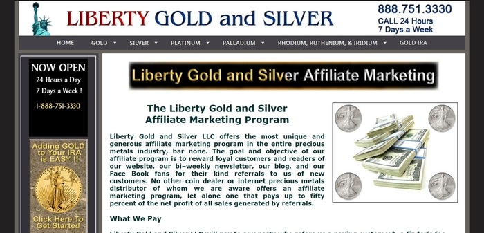 screenshot of the affiliate sign up page for Liberty Gold and Silver