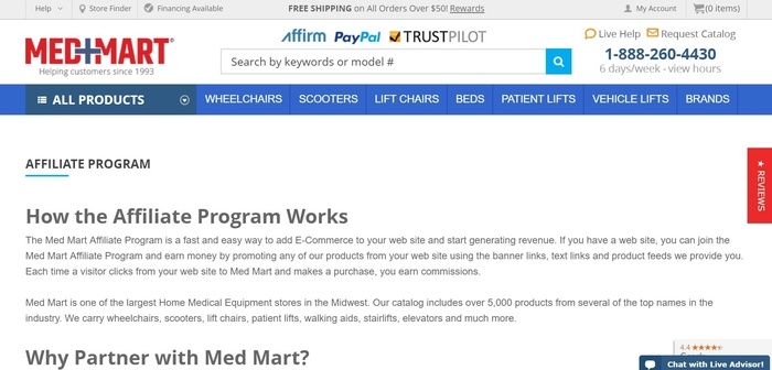 screenshot of the affiliate sign up page for Med Mart