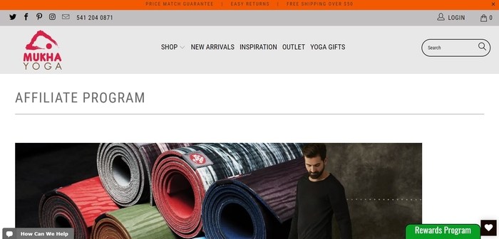 screenshot of the affiliate sign up page for Mukha Yoga