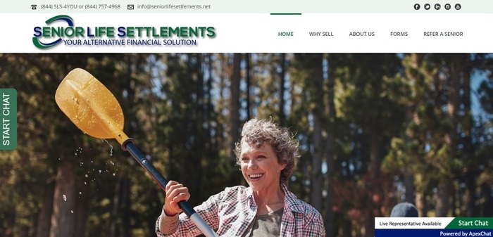 screenshot of the affiliate sign up page for Senior Life Settlements