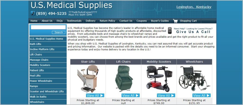 screenshot of U.S. Medical Supplies home page