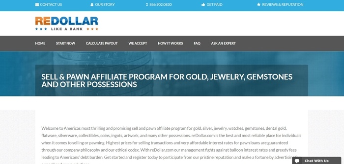 screenshot of the affiliate sign up page for reDollar.com