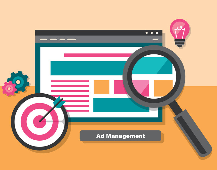 cartoon microscope looking at a website with a target to find ways to increase traffic and conversions through testing