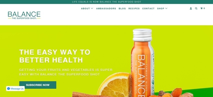 screenshot of the affiliate sign up page for Balance the Superfood Shot