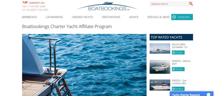 screenshot of the affiliate sign up page for Boatbookings