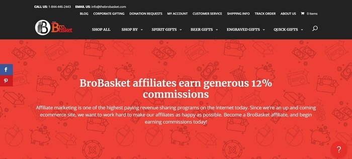 screenshot of the affiliate sign up page for BroBasket