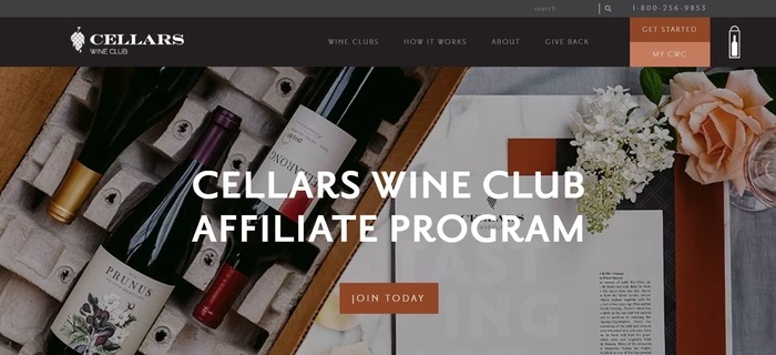 screenshot of the affiliate sign up page for Cellars Wine Club