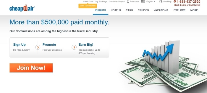 screenshot of the affiliate sign up page for CheapOair