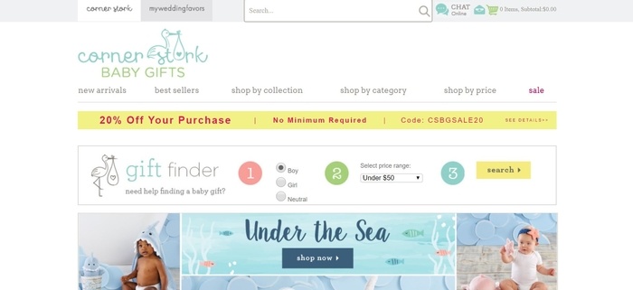 screenshot of the affiliate sign up page for Corner Stork Baby Gifts