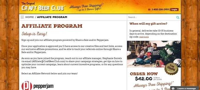 screenshot of the affiliate sign up page for Craft Beer Club