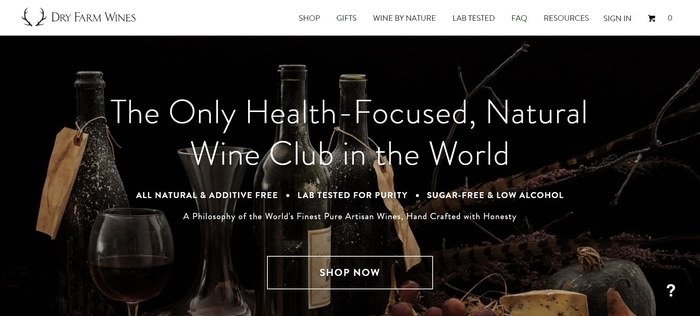 screenshot of the affiliate sign up page for Dry Farm Wines