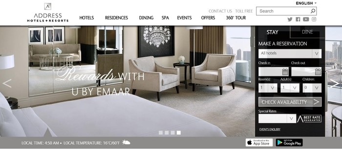 screenshot of the affiliate sign up page for Emaar Hotels