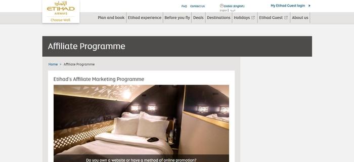 screenshot of the affiliate sign up page for Etihad Airways