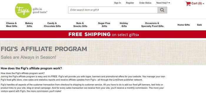screenshot of the affiliate sign up page for Figi's