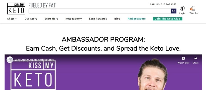 screenshot of the affiliate sign up page for Kiss My Keto