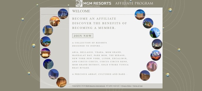 screenshot of the affiliate sign up page for MGM Resorts International