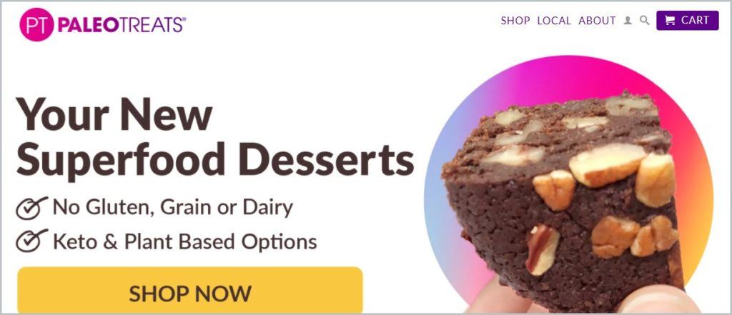 screenshot of Paleo Treats homepage 