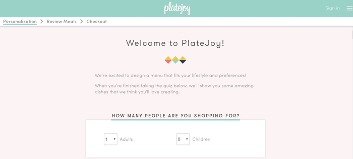 screenshot of the affiliate sign up page for PlateJoy