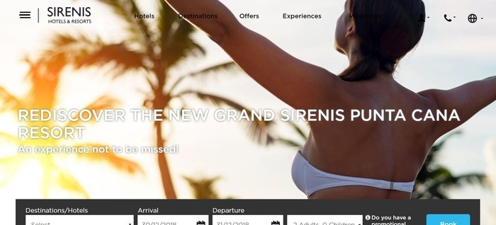 screenshot of the affiliate sign up page for Sirenis Hotels & Resorts