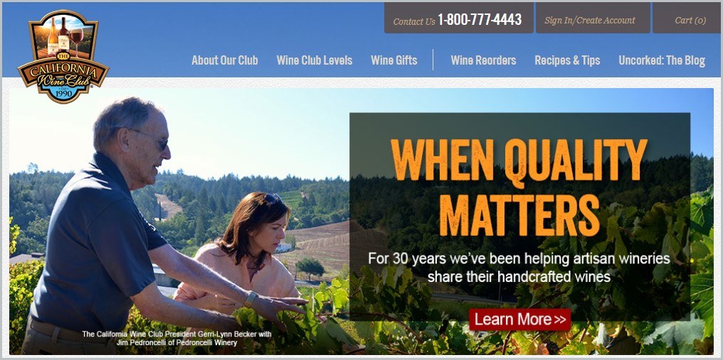 screenshot of The California Wine Club homepage