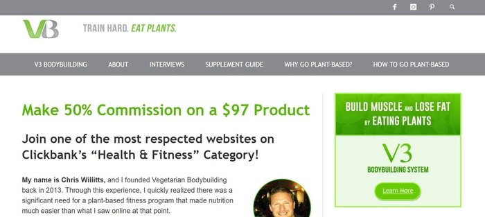 screenshot of the affiliate sign up page for V3 Bodybuilding