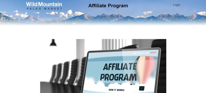 screenshot of the affiliate sign up page for Wild Mountain Paleo Market